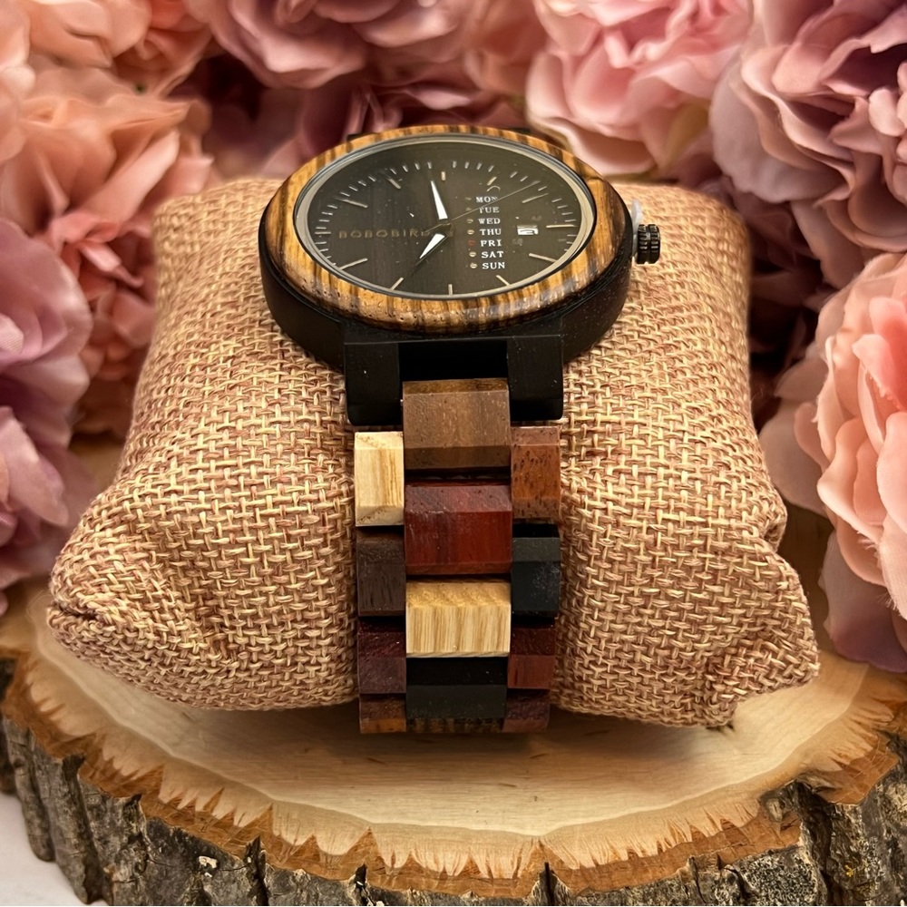 Luxury Multi Tone Colorful Wood Quartz Watch - Picture 9 of 16